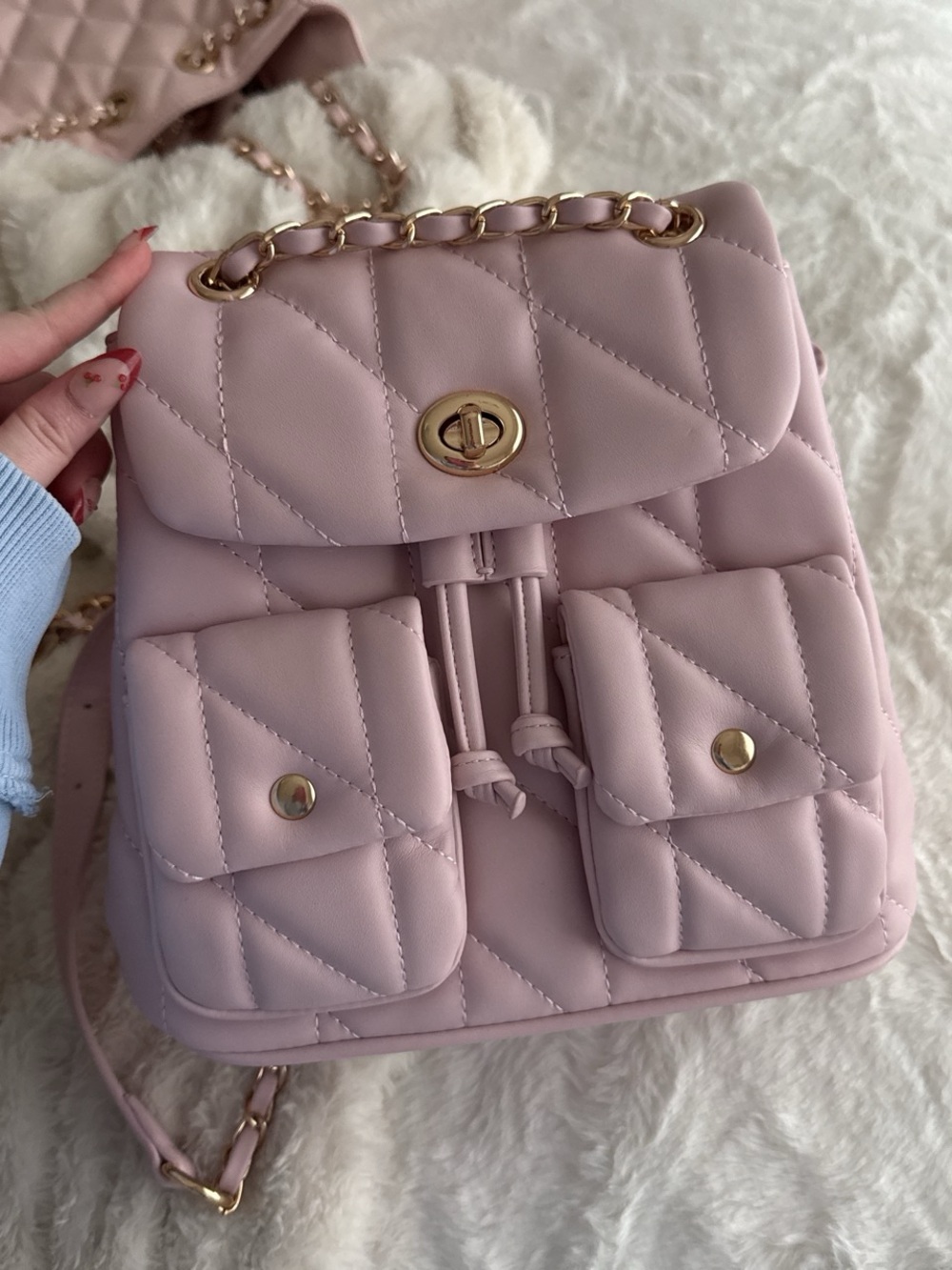 Quilted Pink Mini Backpack with Gold Hardware